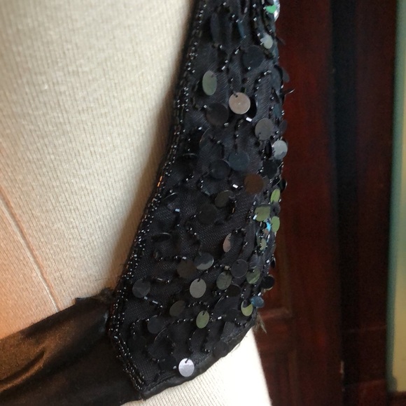 Halter top sz Med/ black silky material with sequins and faux diamonds/ties - Picture 8 of 15